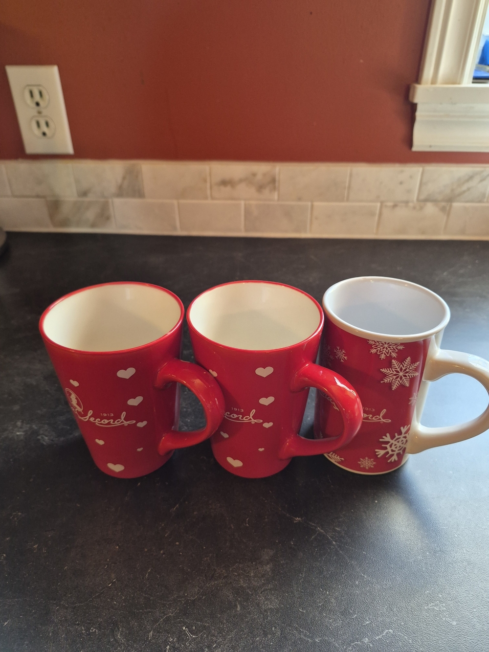 Lot Of 3 Vintage Laura Secord Canadian Promo Coffee Mugs-Red And White Holiday